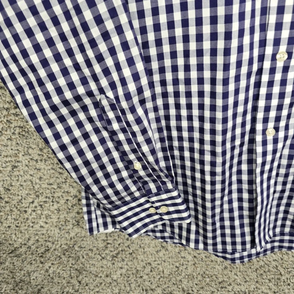 Chaps Shirt Mens 16 34/3 Blue Button Up Gingham Check Non Iron Cotton Casual‎